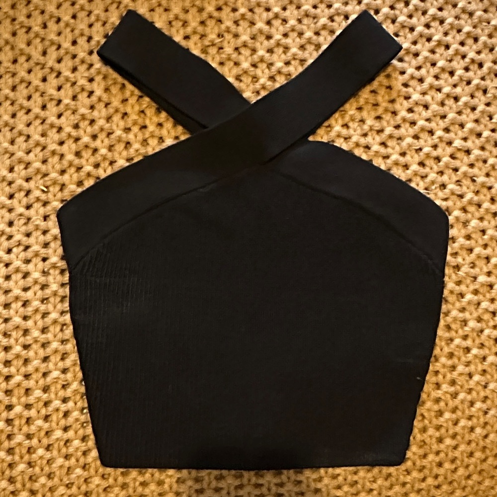 Aritzia Black Cross-Strap Crop Top